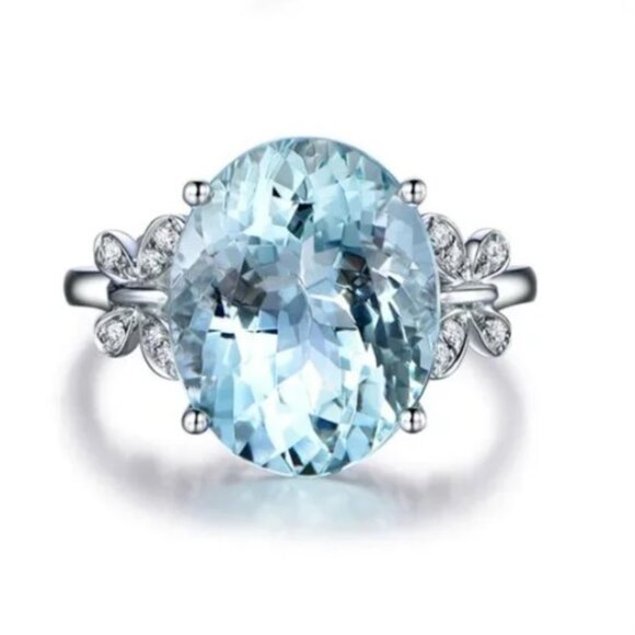 Butterfly 5 carat Aquamarine Ring 925 silver Nwt - Picture 11 of 12